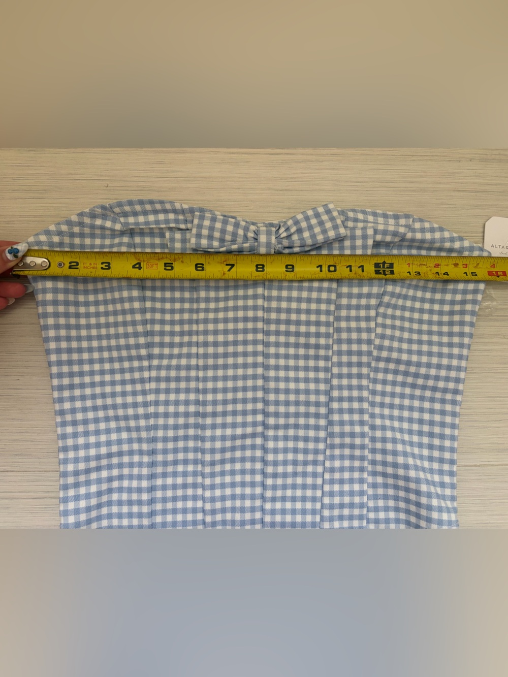 NWT Altar'd State Coquette Blue Gingham Corset Top with Bow - Size Large - Picture 6 of 6